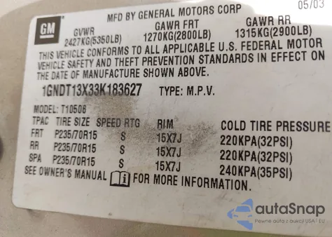 2003 Chevrolet Blazer из США, поврежденный, VIN 1GNDT13X33K183627